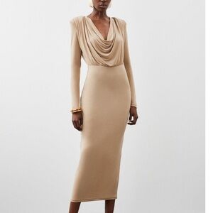 Karen Millen Tan Long Sleeve Draped Dress